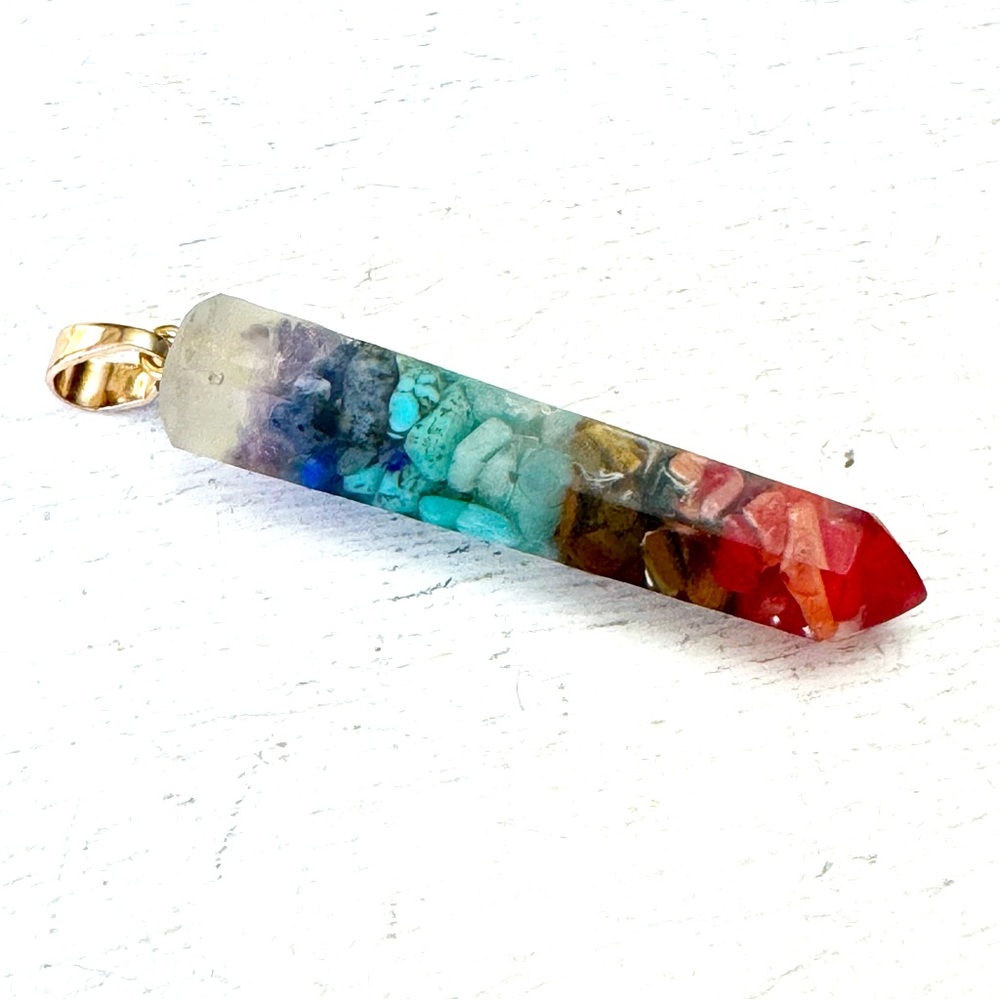 Colorful 7 Pebble Stone Chakra Healing Pendant Bohemian Vibrant Acrylic Pendant